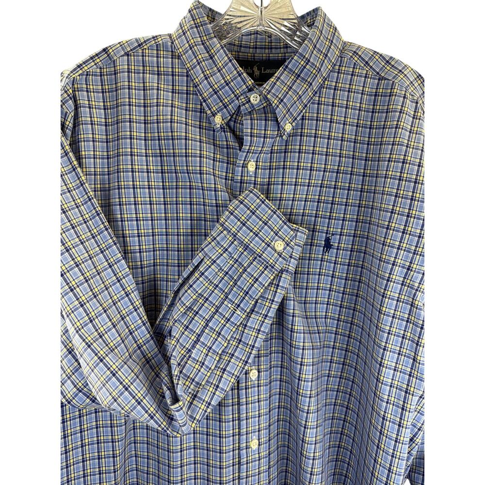 Ralph Lauren Classic Fit Shirt Men's Extra Large 17 34/35 Blue plaid Pony casual